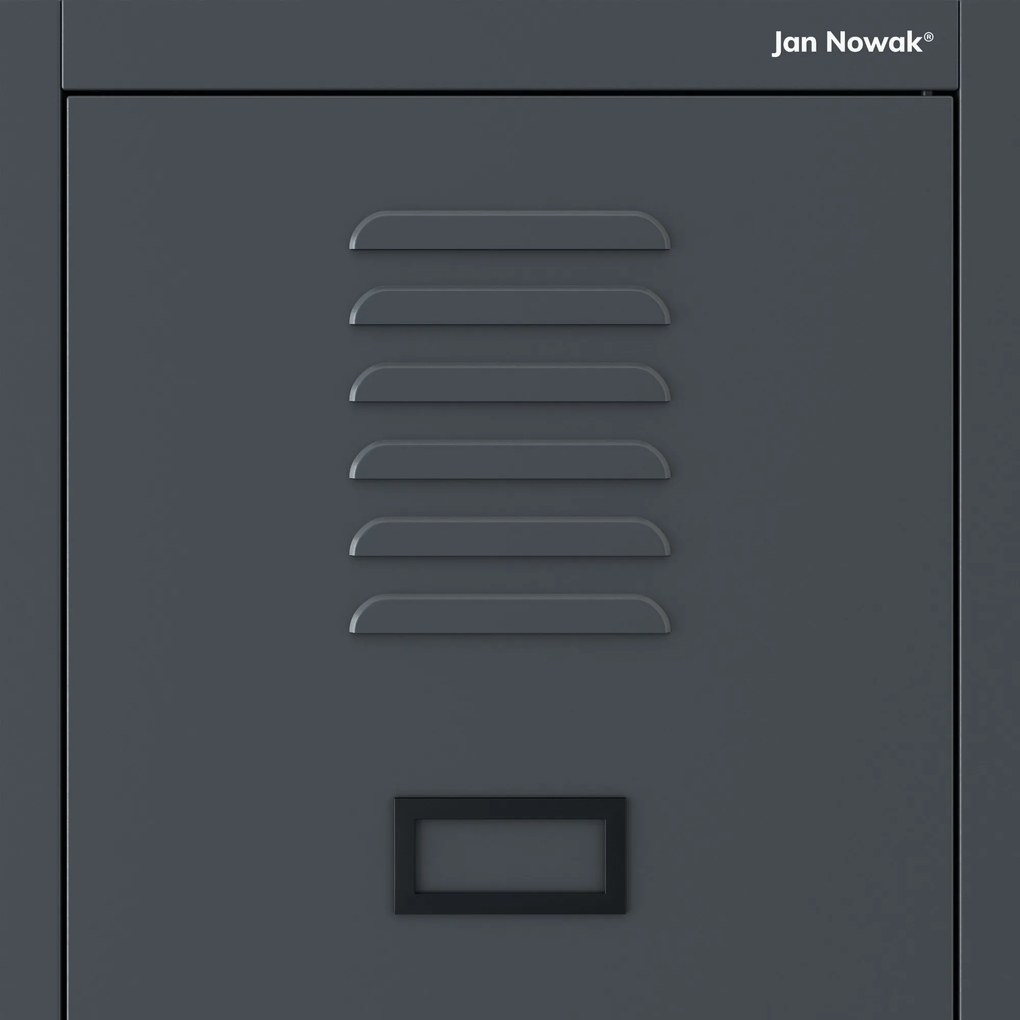 Pléh öltözőszekrény talpazaton, kétmodulos, polccal és köztes fallal KACPER, 800 x 1800 x 500 mm, antracit