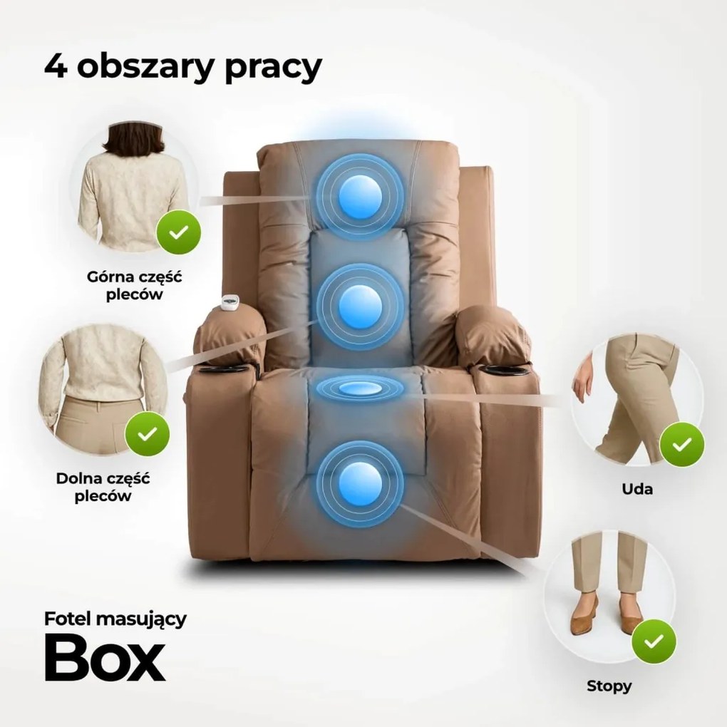 Masszázsfotel dönthető lábtartóval karamell színű műbőr – BOX
