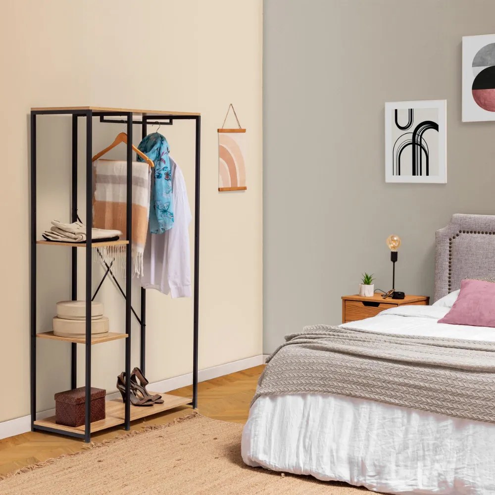 Intenso Home ruhafogas polcokkal 90 x 167cm sonoma tölgy | Előszobai ruhatároló cipőtartóval / nyitott gardrób