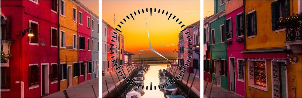 Kép - Naplemente, Burano sziget, Velence, Olaszország (órával) (90x30 cm)