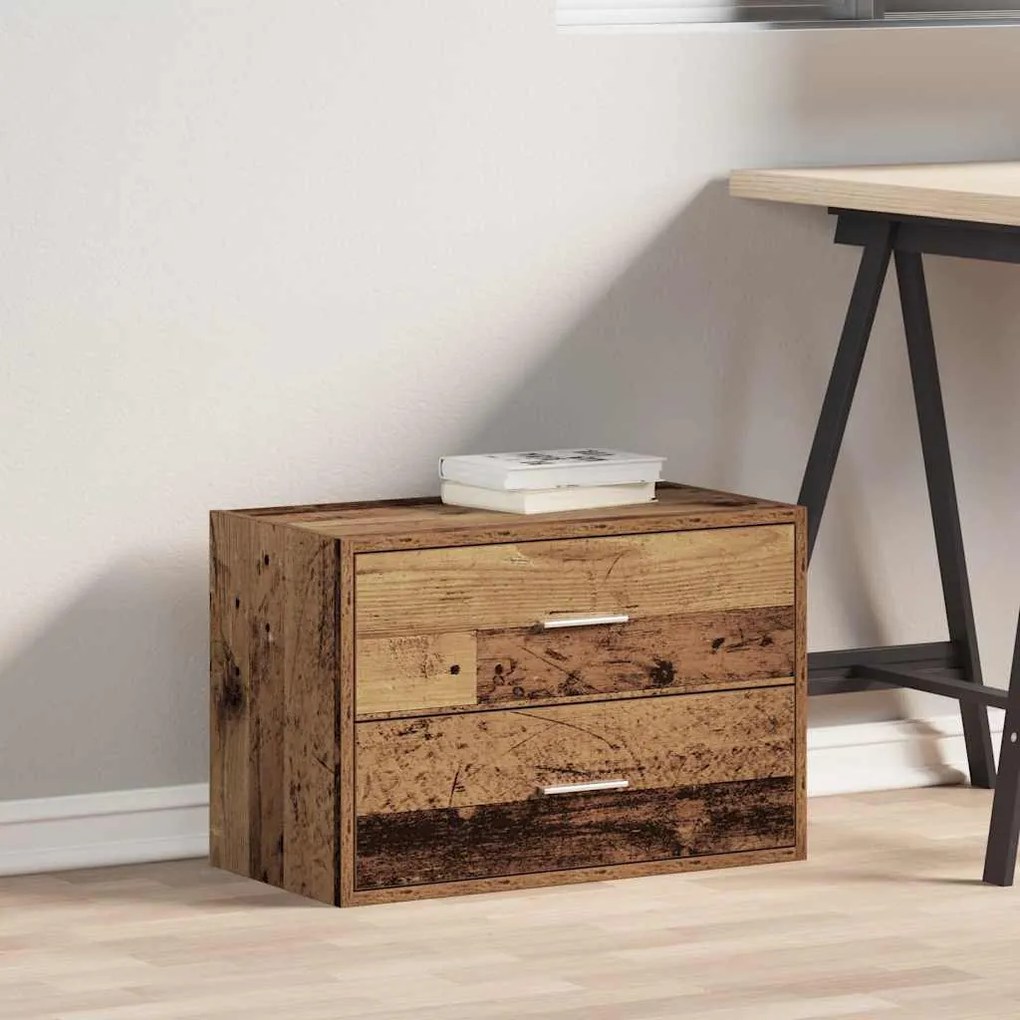 antik fa színű szerelt fa szekrény 2 fiókkal 60 x 31 x 40 cm