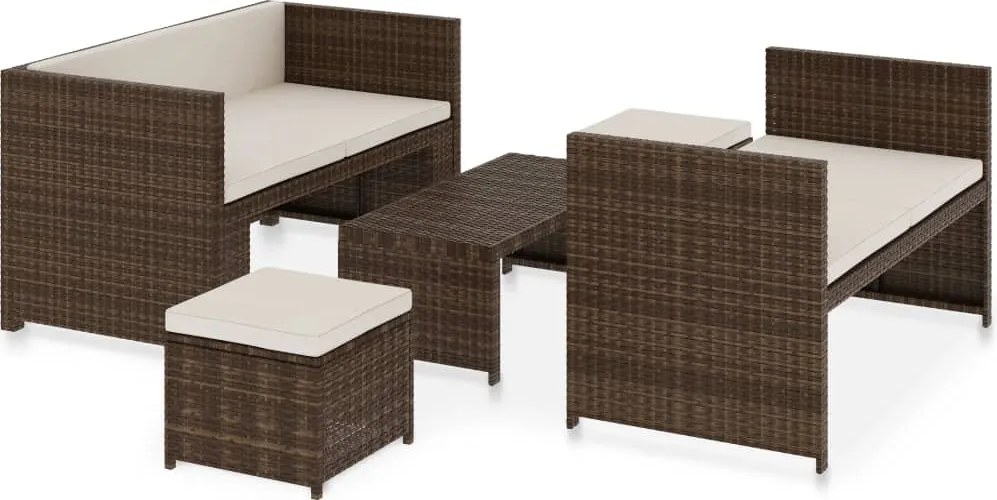 vidaXL 5 részes barna polyrattan kerti ülőgarnitúra párnákkal