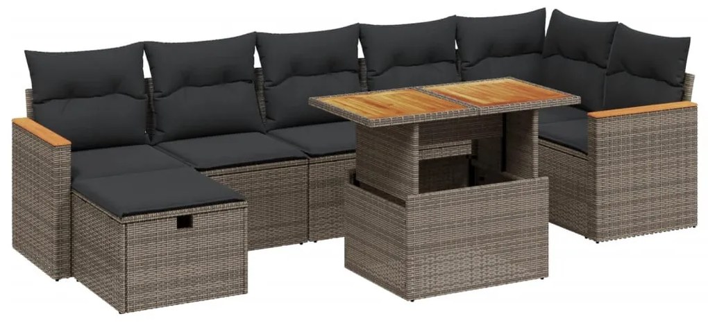 8 részes szürke polyrattan kerti ülőgarnitúra párnákkal