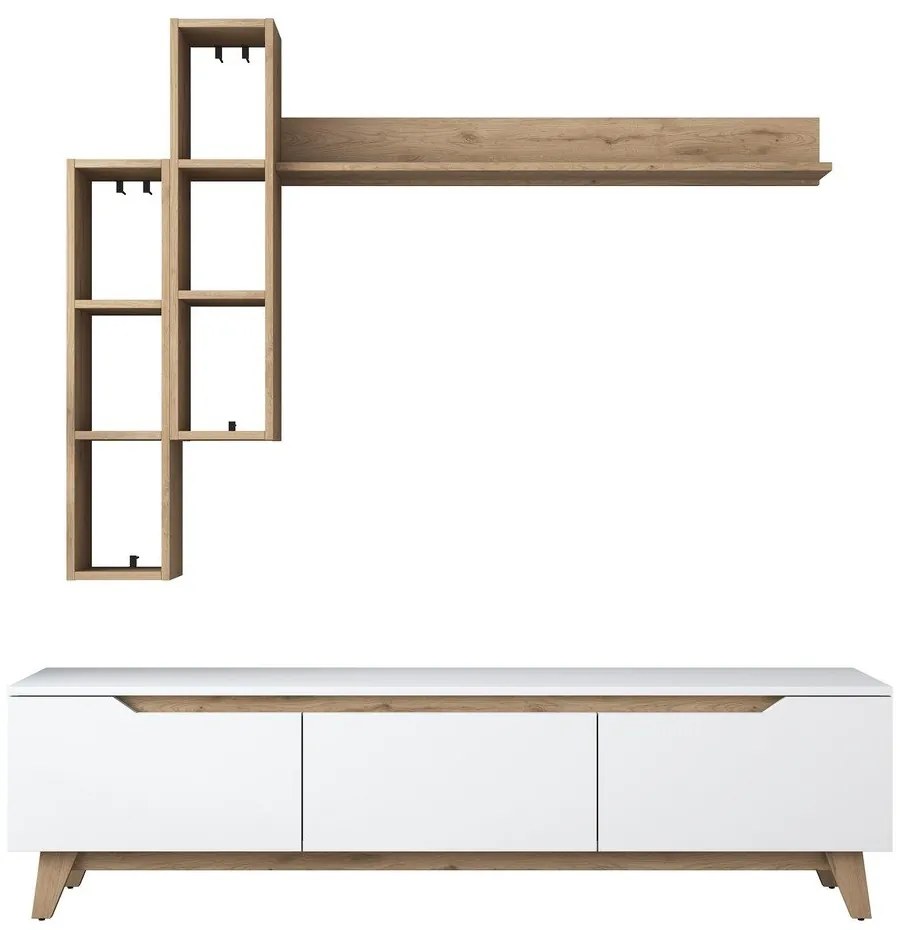 Fehér-natúr színű nappali bútor szett diófa dekorral 180x49 cm Linh – Kalune Design