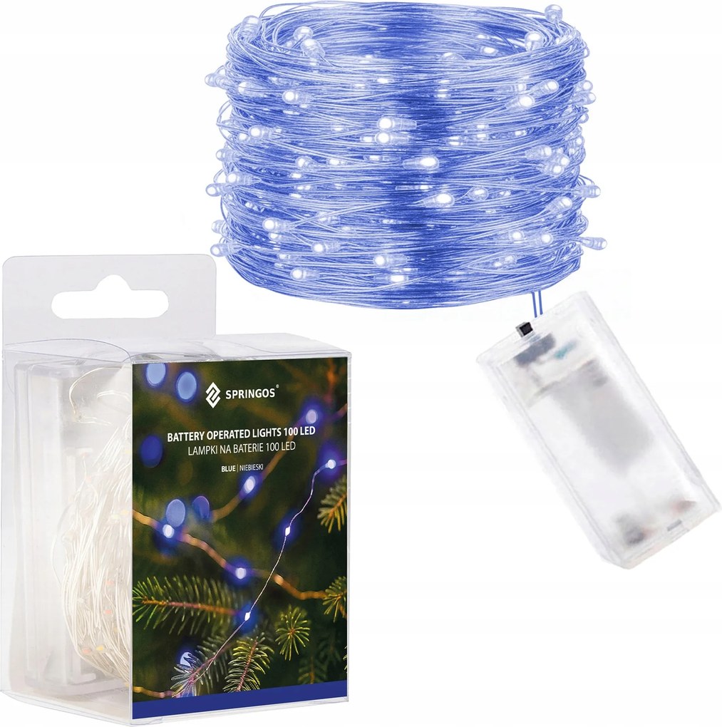 Drótos Lámpák 100LED Elemes Karácsonyfa Fények Mikro Damil Kék