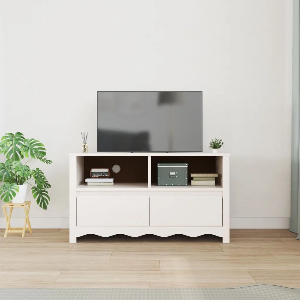 TV Szekrény &quot;&quot;DRAMMEN&quot;&quot; Fehér 99x43x55 cm Tömbfa Fenyő