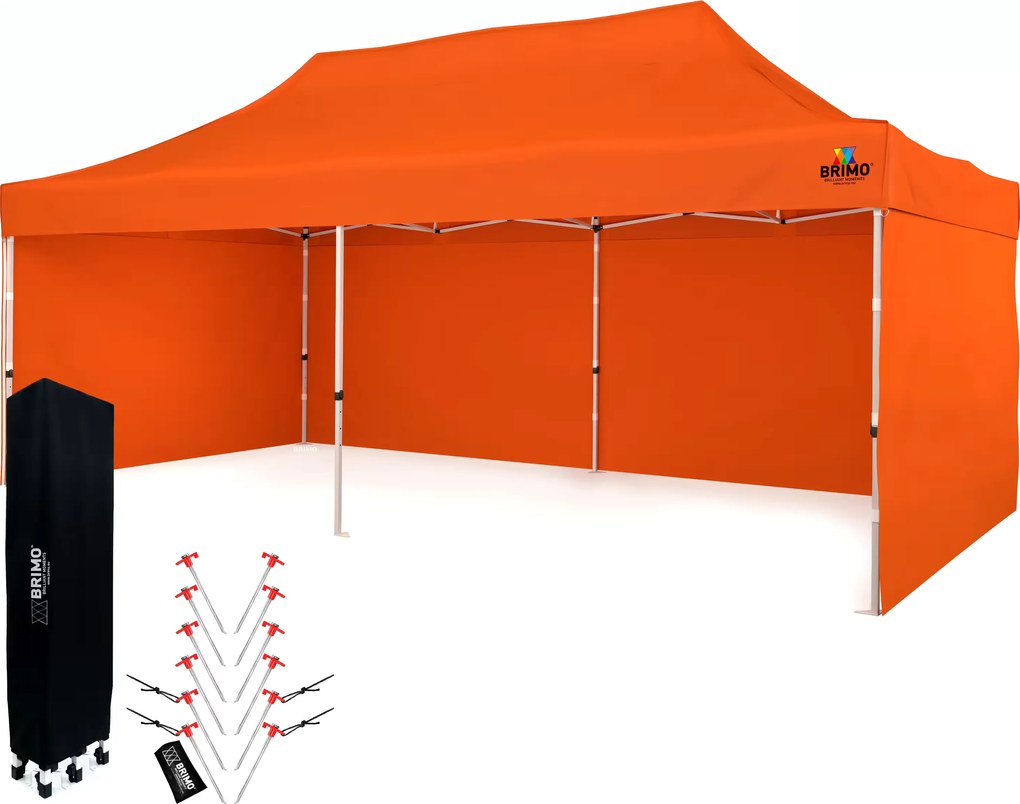 Párty sátor 3x6m Keresztvázas (3 fal) - Acél szerkezet és ponyva 330g/m² - plusz 3 oldalfal - Narancs