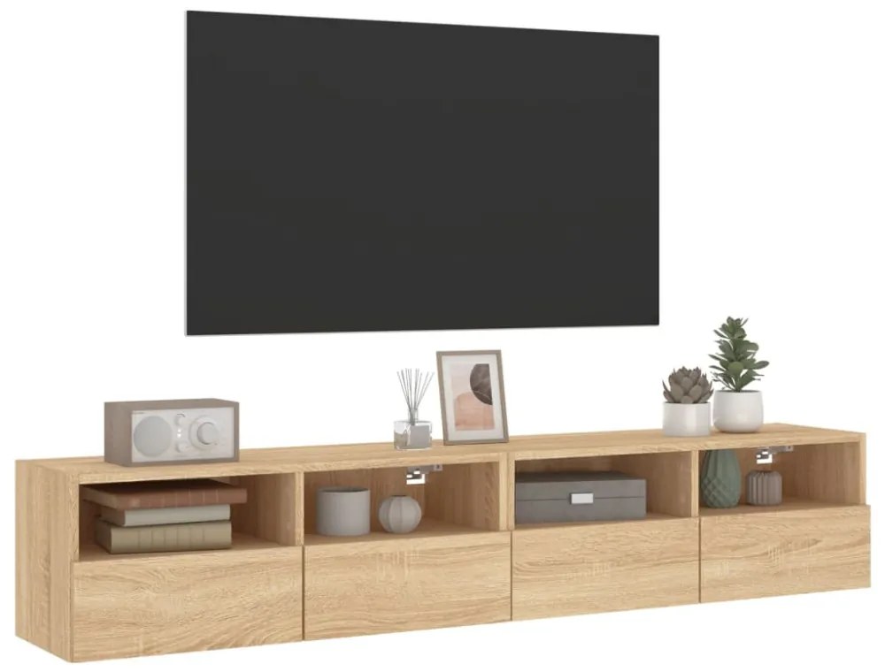 2 db sonoma tölgy színű szerelt fa fali TV-szekrény 80x30x30 cm