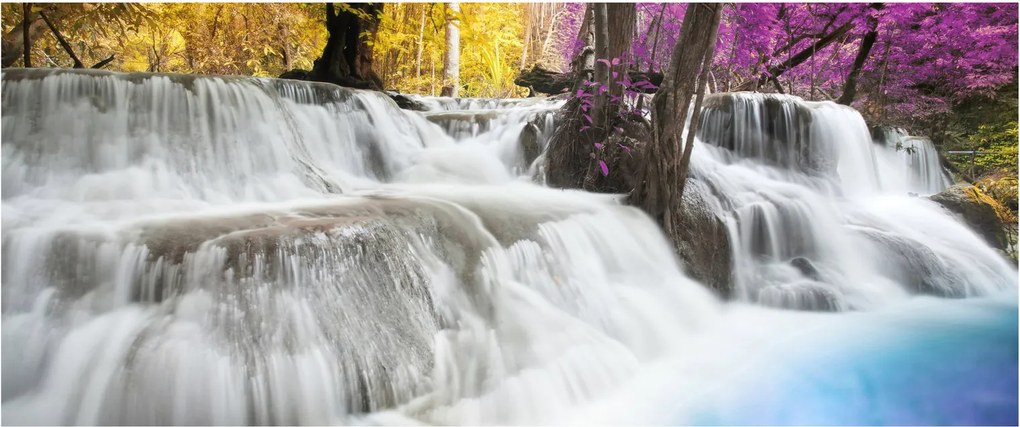 Egy kép Erawan vízeséséről az erdőben (120x50 cm)