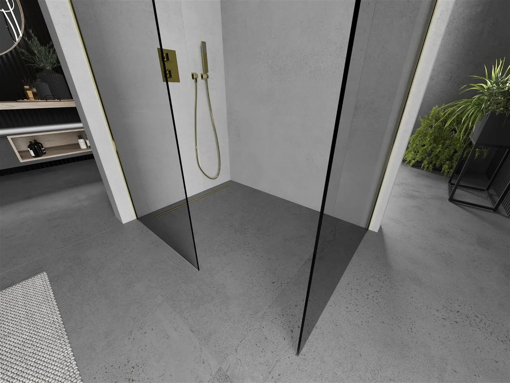 Mexen Kioto, 2 falas Walk-In zuhany paraván 145 x 110 cm, 8 mm átlátszó üveg, arany fényes profil, 800-145-202-50-00-110