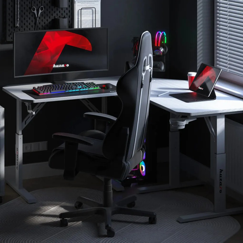 Sarok gamer asztal állítható magasság 140 x 140 x 79 cm fehér
