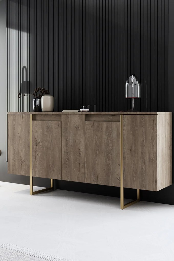 Konzolasztal Luxe - Walnut, Gold