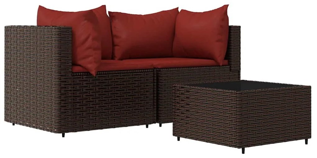 3 részes barna polyrattan kerti ülőgarnitúra párnával