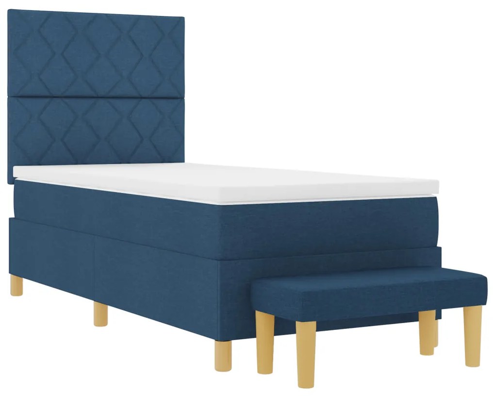 Boxspring Ágy Matraccal és Padkázott Kék 90x190 cm Szövet