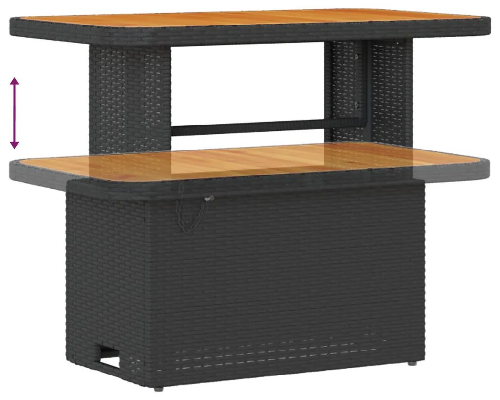 10 darabos kerti kanapé szett párnákkal Fekete Poly Rattan Akácia, 3 darabos kerti étkező szett párnákkal Fekete Poly Rattan Akácia