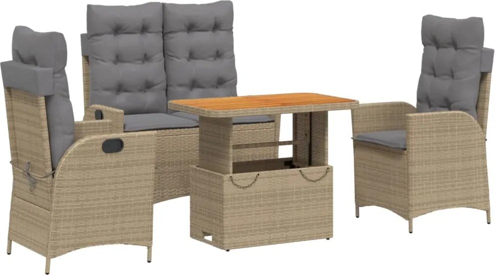 vidaXL 4 részes bézs polyrattan kerti étkezőgarnitúra párnákkal