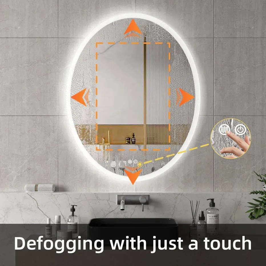 Erga Paola, ovális LED tükör 80x100cm, 2645 lm, 3 fényszín, első és hátsó világítás, ERG-V01-302-1080-00