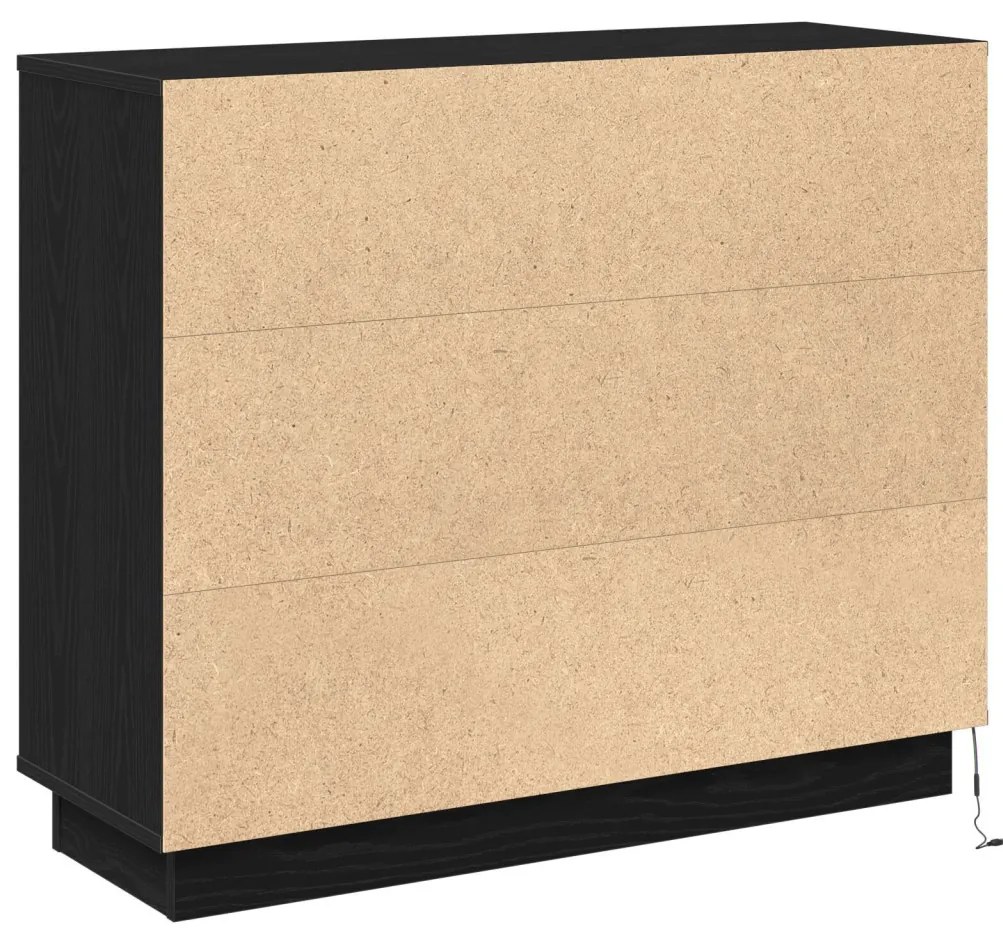 LED-es fekete tölgy oldalszekrény 90x32x75 cm rétegelt lemezből