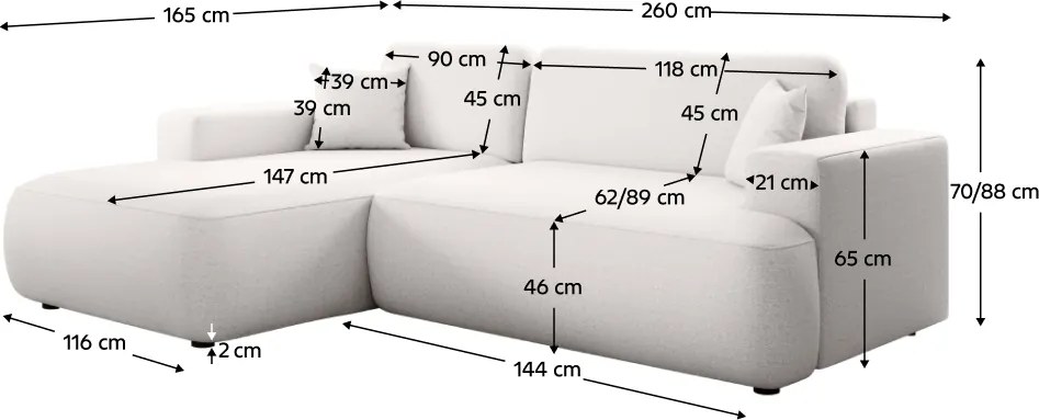 Ülőgarnitúra, fehér, balos, GARY ROH