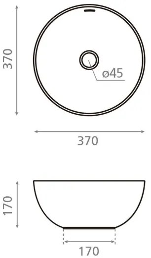 Bathco 4131 - BARI pult tetejére helyezhető mosdótál, Ø 37 cm, porcelán/fehér