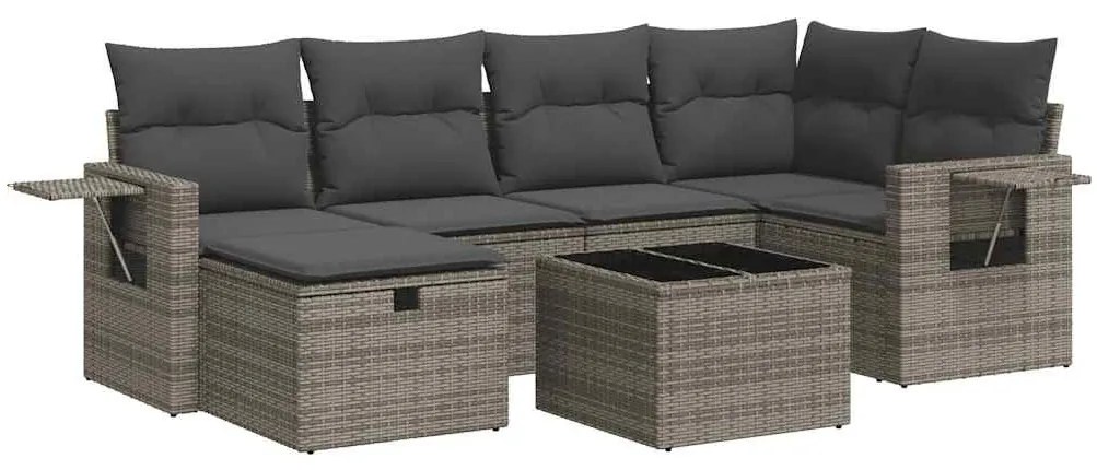 7 részes szürke polyrattan kerti ülőgarnitúra párnákkal