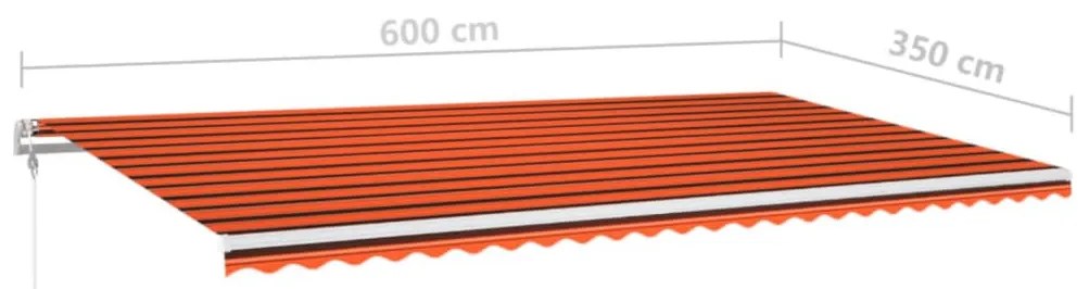 narancssárga-barna szélérzékelős és LED-es napellenző 600x350cm