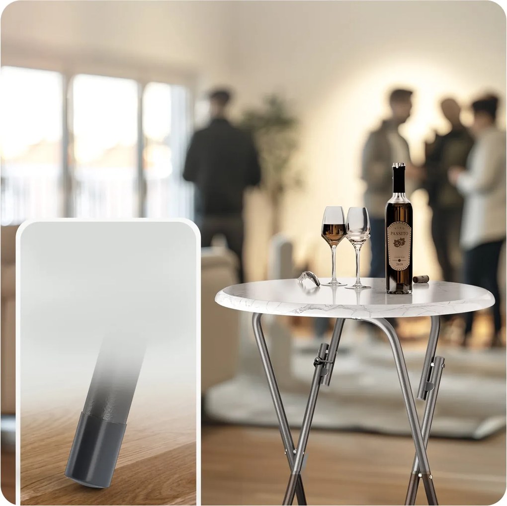 Casaria® Összecsukható bárasztal Ø60 cm - fehér/márvány hatás