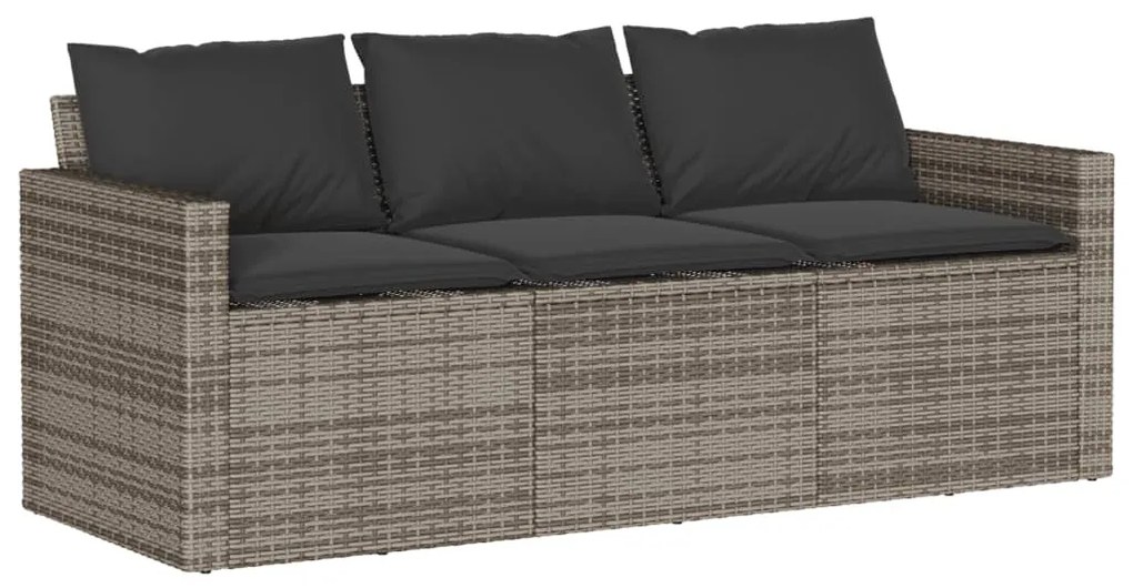 3 személyes szürke polyrattan kerti kanapé párnával