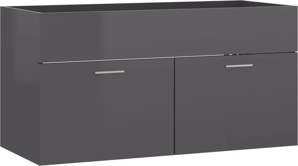 vidaXL magasfényű szürke szerelt fa mosdószekrény 90 x 38,5 x 46 cm
