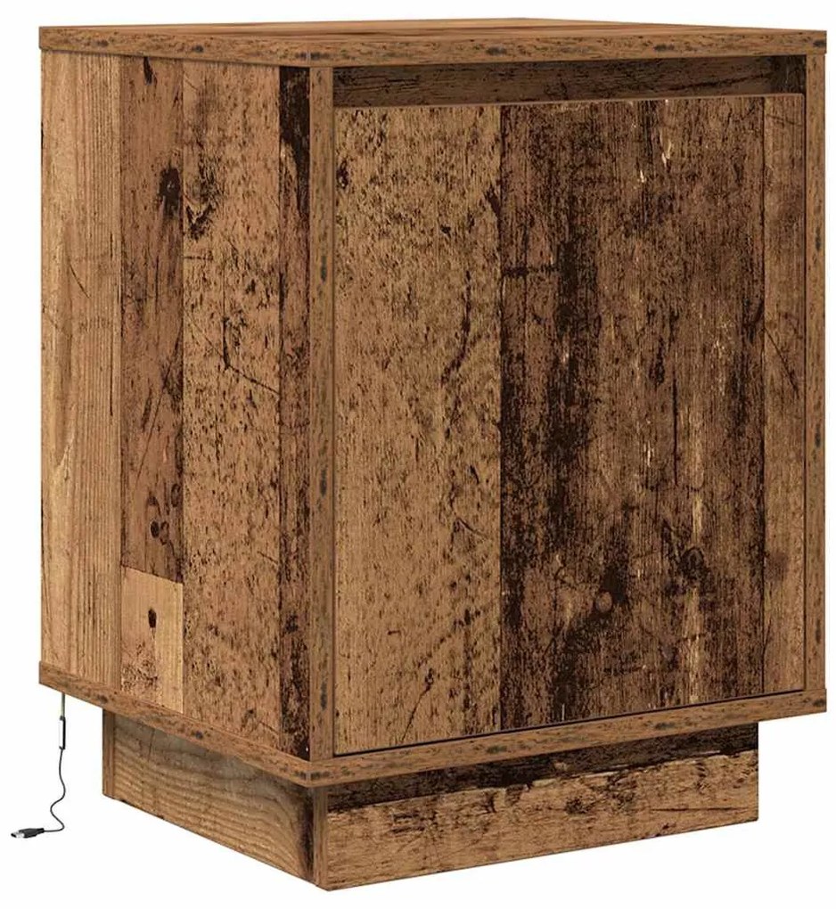 2 db antik fa éjjeliszekrények LED világítással 38x34x50 cm