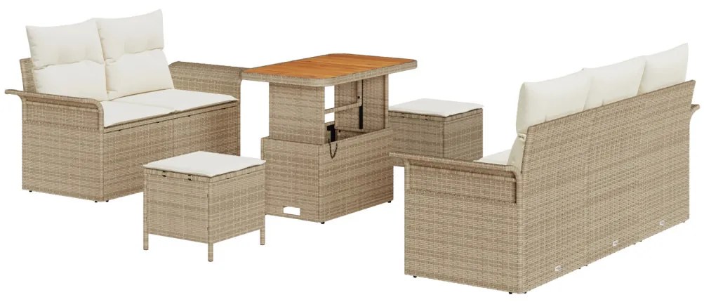 8 Részes Kerti Kanapészett Párnákkal Bézs Poly Rattan Akác, 2-Fős Kerti Kanapé Párnákkal Bézs Poly Rattan, 3 Részes Kerti Étkezőszett Párnákkal Bézs Poly Rattan Akác