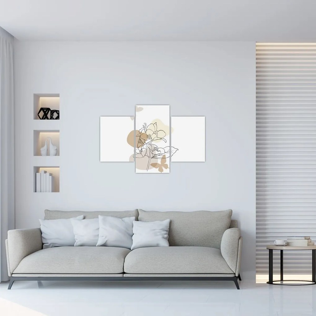 Kép - Bézs virágok pillangóval N⁰1 (90x60 cm)