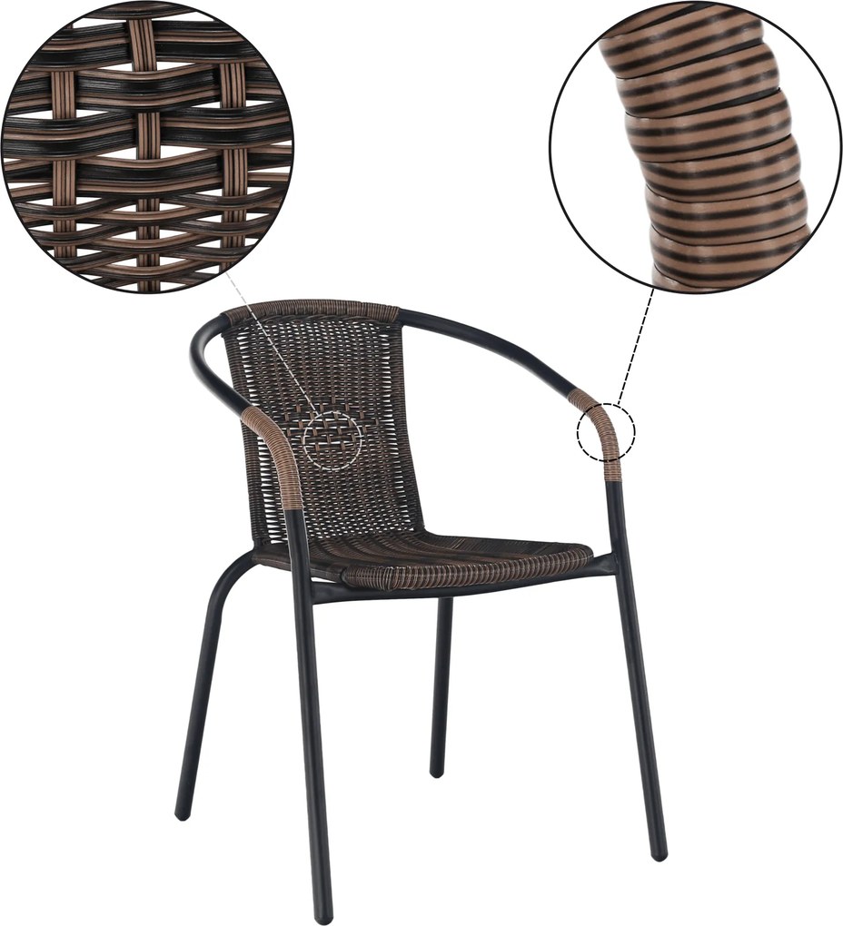 Egymásba rakható szék, barna/fekete fém, DOREN