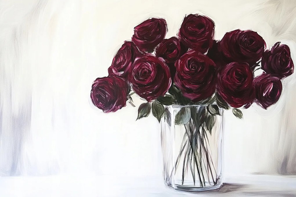 Vászonkép Canvas Dekoráció Váza Virágok Rózsák Bordó Csokor 120x80