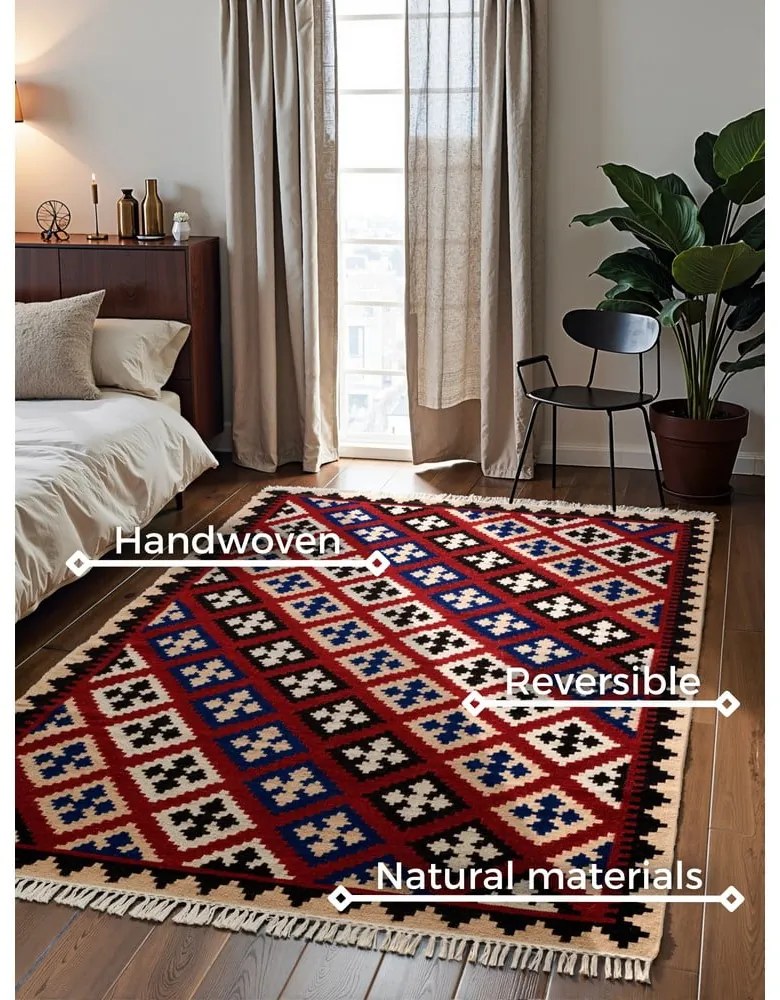 Piros kétoldalas kézi szövésű gyapjú szőnyeg 200x290 cm Kamal Rami – Nouristan