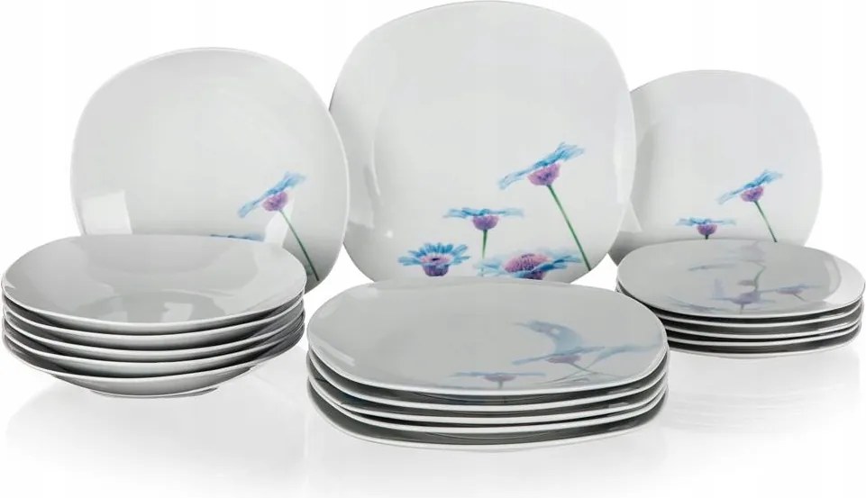 Ebéd Szett 6 személyes Virágos tányérok Banquet négyzet alakú Habry ajándék