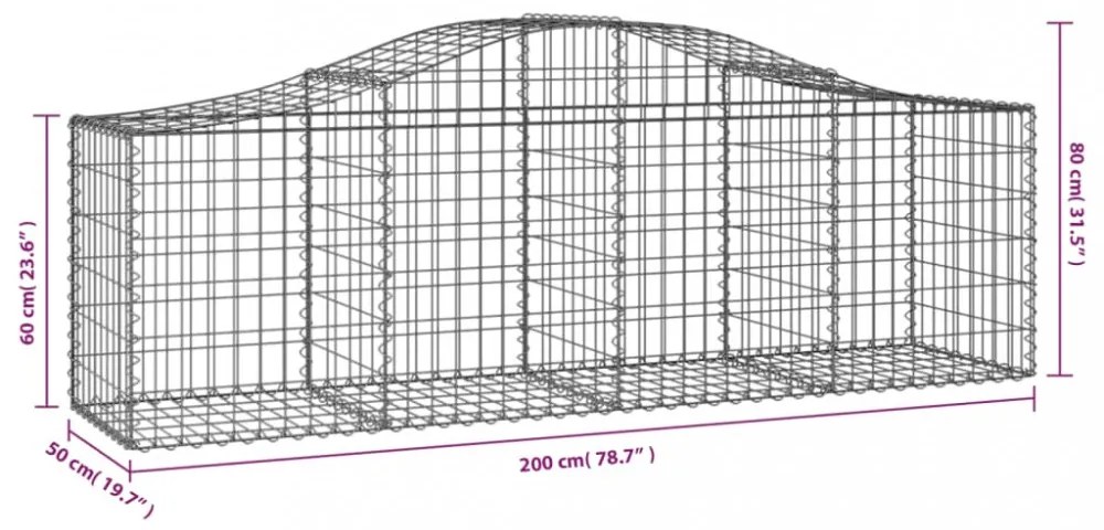 vidaXL 30 db íves horganyzott vas gabion kosár 200x50x60/80 cm