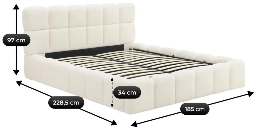 Krém Bouclé Franciaágy Ágyneműtartóval. 160x200 MURACJA