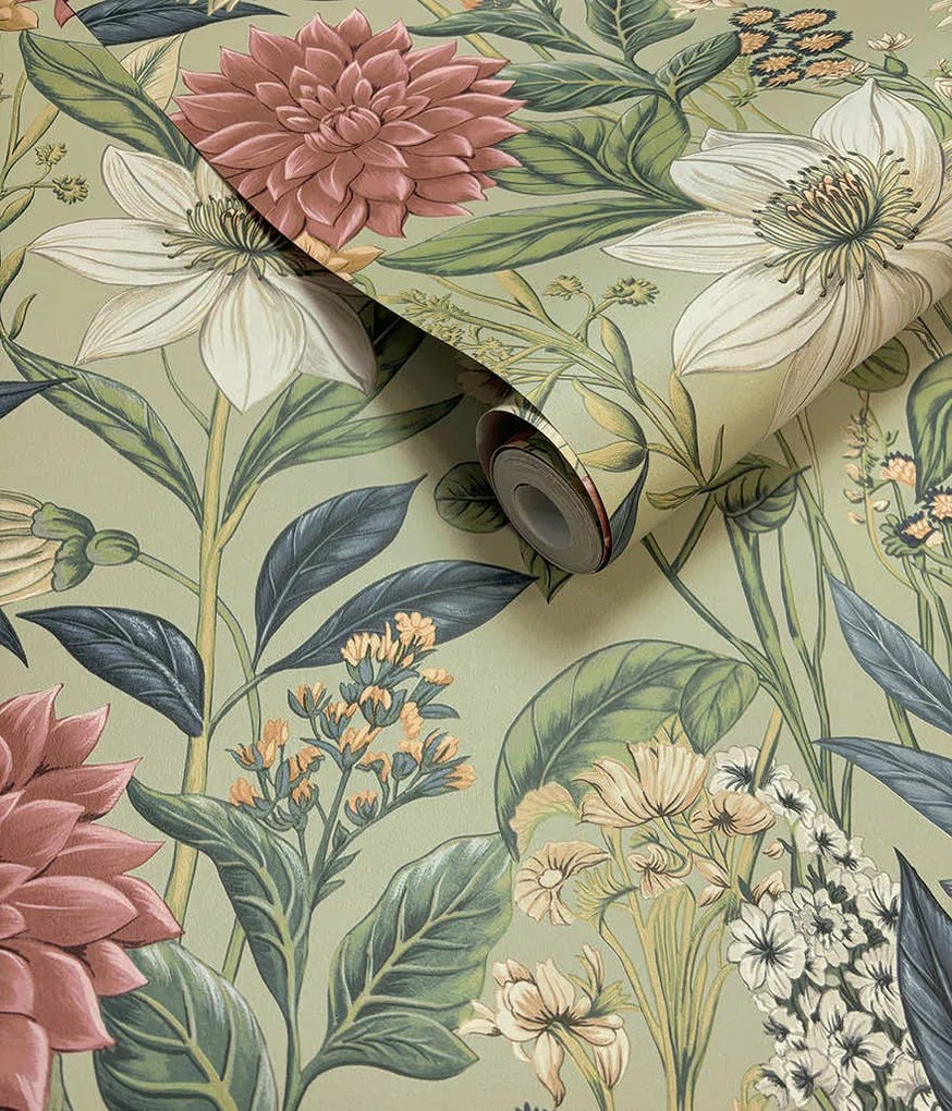 Holden Decor Wanderlust Clematis zöld virágos vlies tapéta – 92063
