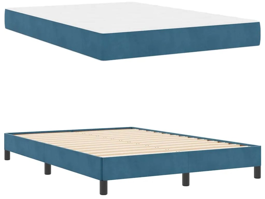 Boxspring ágy matraccal Sötét kék 140 x 200 cm Bársony