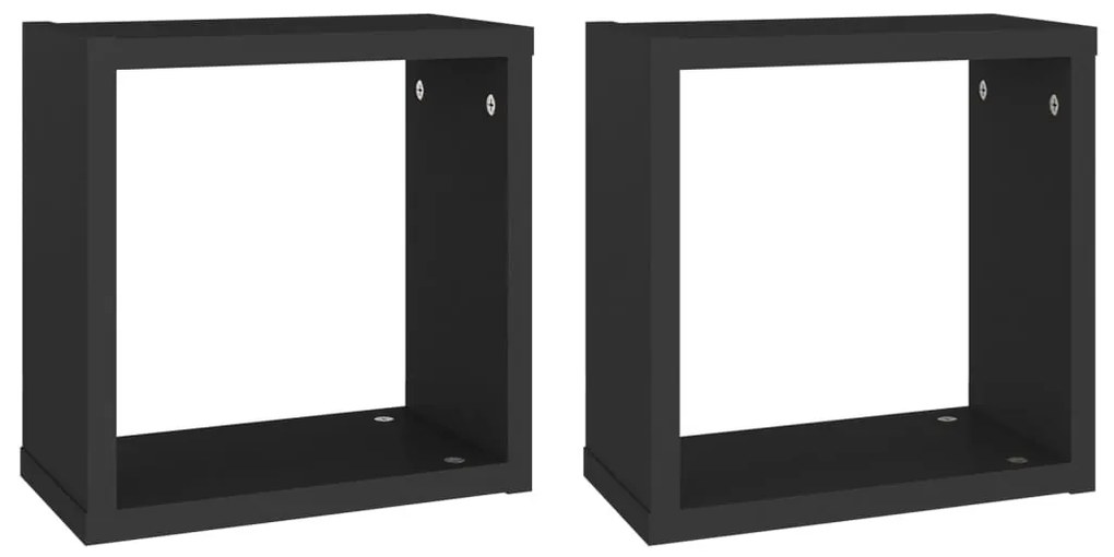 2 db fekete fali kockapolc 30 x 15 x 30 cm