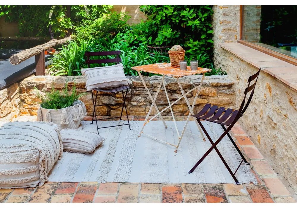 Világosszürke-krémszínű mosható kézi szövésű pamut szőnyeg 140x200 cm Air Natural – Lorena Canals