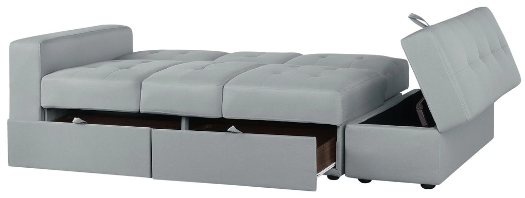 Világosszürke Dekoratív Ágyneműtartós Kanapéágy Ottománnal FALSTER Beliani