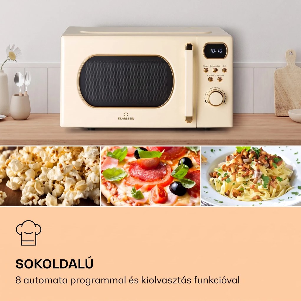 Klarstein Julieta, mikrohullámú sütő grillel, 20 l, 700 / 800 W, Ø 25,5 cm, 8 program