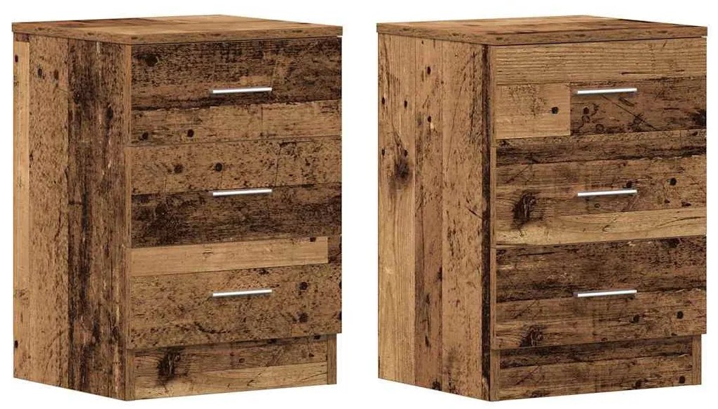 2 db antik fa szerelt fa éjjeliszekrények 38x35x55 cm