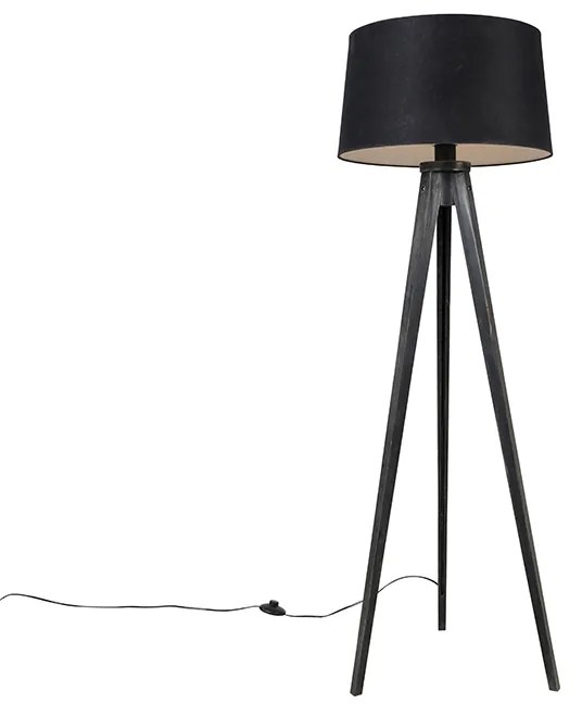 Háromlábú fekete lámpa lenvászon búrával fekete 45 cm - Tripod Classic