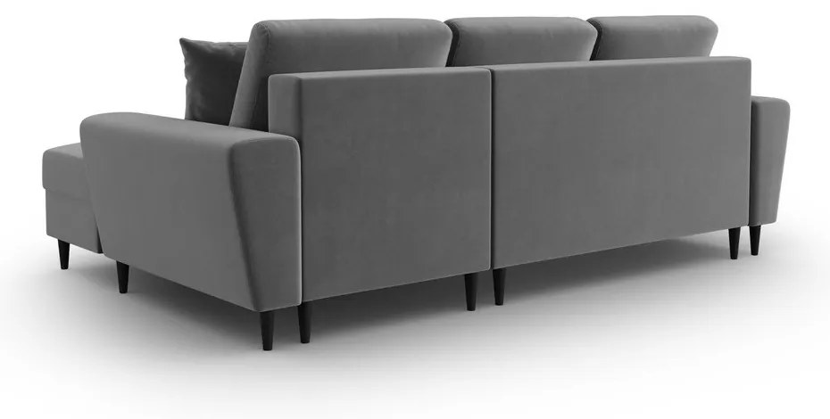 Világosszürke bársony kinyitható tárolóhelyes sarokkanapé (jobb oldali-heverő résszel) Kyoto – Cosmopolitan Design