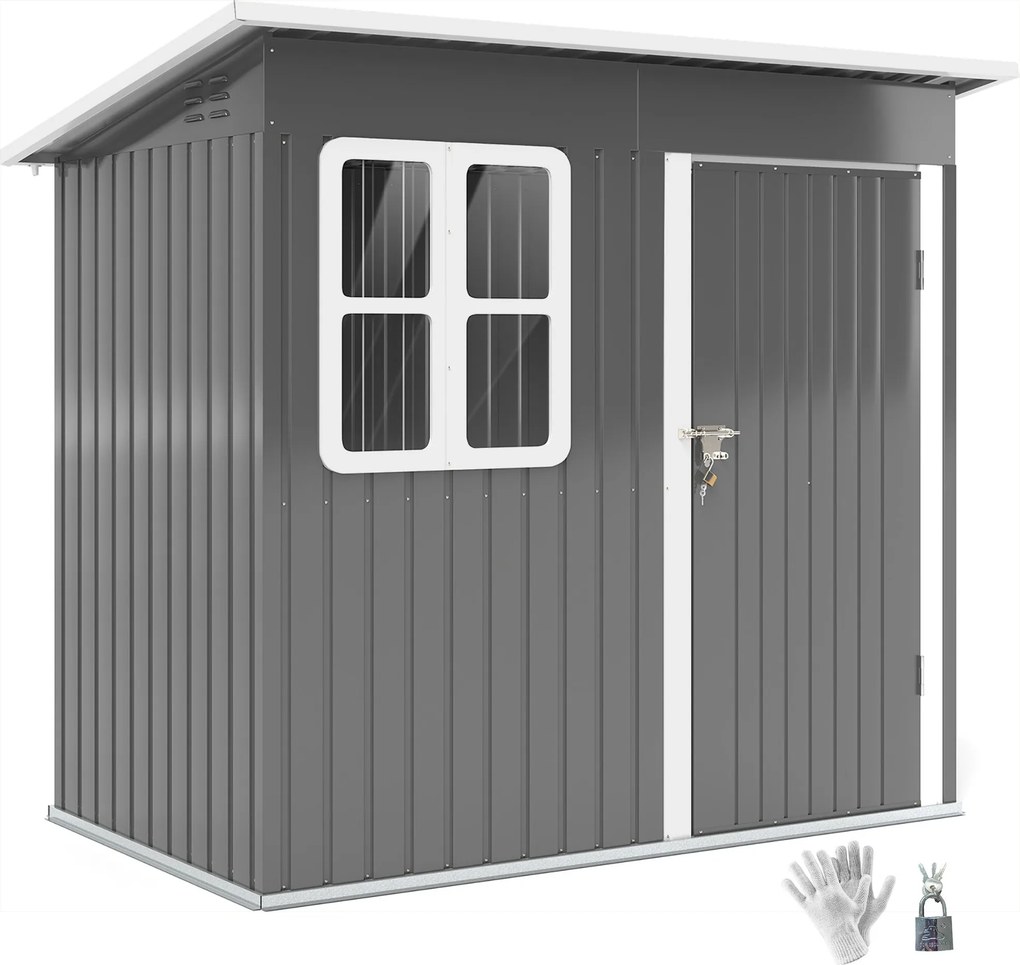 Outsunny Kerti Szekrény 2,55 m², Fém Kerti Szekrény Lépcsős Tetővel, 221 x 133 x 190/173 cm, Zárható Ajtós Szerszámszekrény Ablakkal, Kerékpártároló,