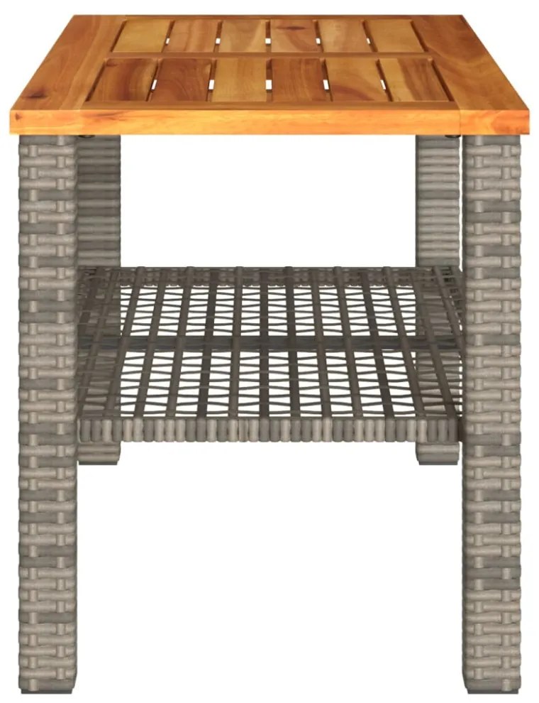 szürke polyrattan és akácfa kerti asztal 70 x 38 x 42 cm