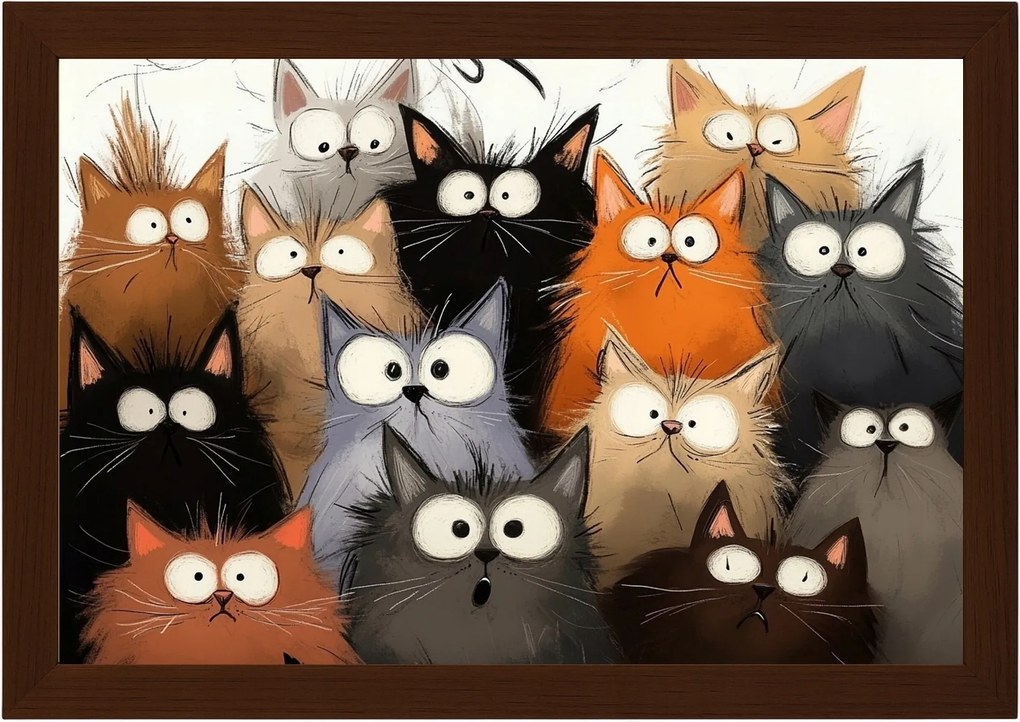 Poszter Keret Őrült Fa Vicces Rémült Macskák Rajzfilm 60x40